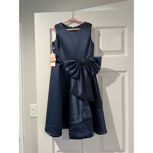 New!‎ Kiss Angel Blue Satin Party Dress with Large Bow Special Occasion Girls
